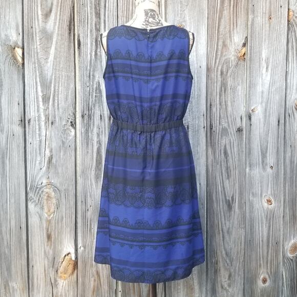 Lace Print Dress LOFT Size 10 Ann Taylor Blue Black Damask Stripe Sleeveless - Picture 3 of 8